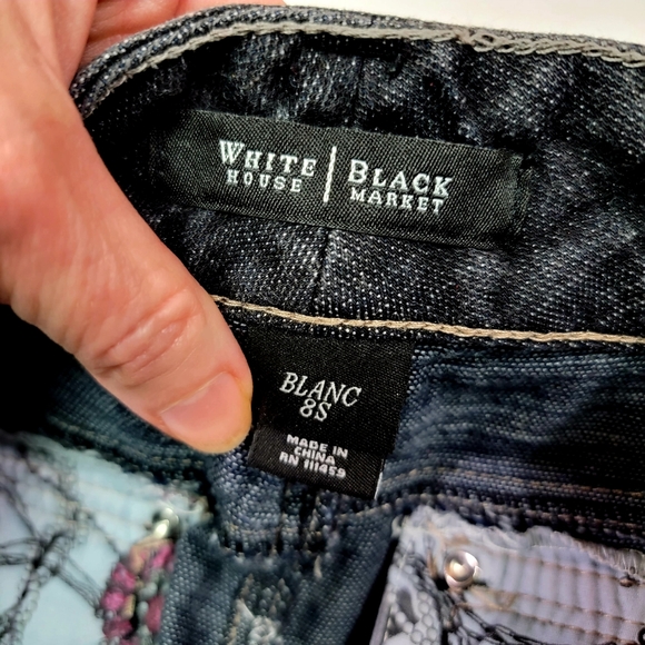 WHITE HOUSE|BLACK MARKET ♡ Black Denim Embellished Bling Trouser Leg Jeans 8S - Picture 13 of 16